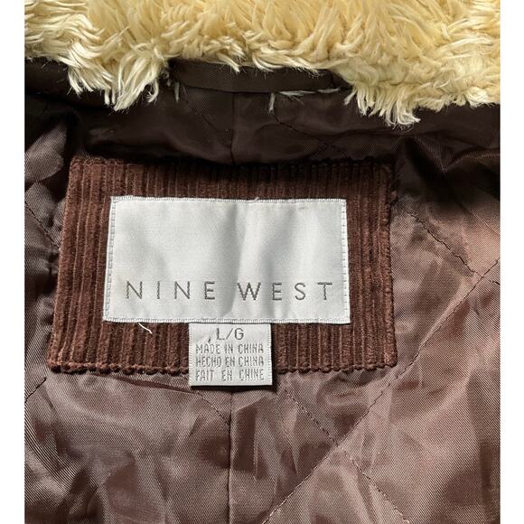 Nine West brown corduroy hooded Wide Whale lined trench Y2K large cotton Retro - Picture 10 of 11